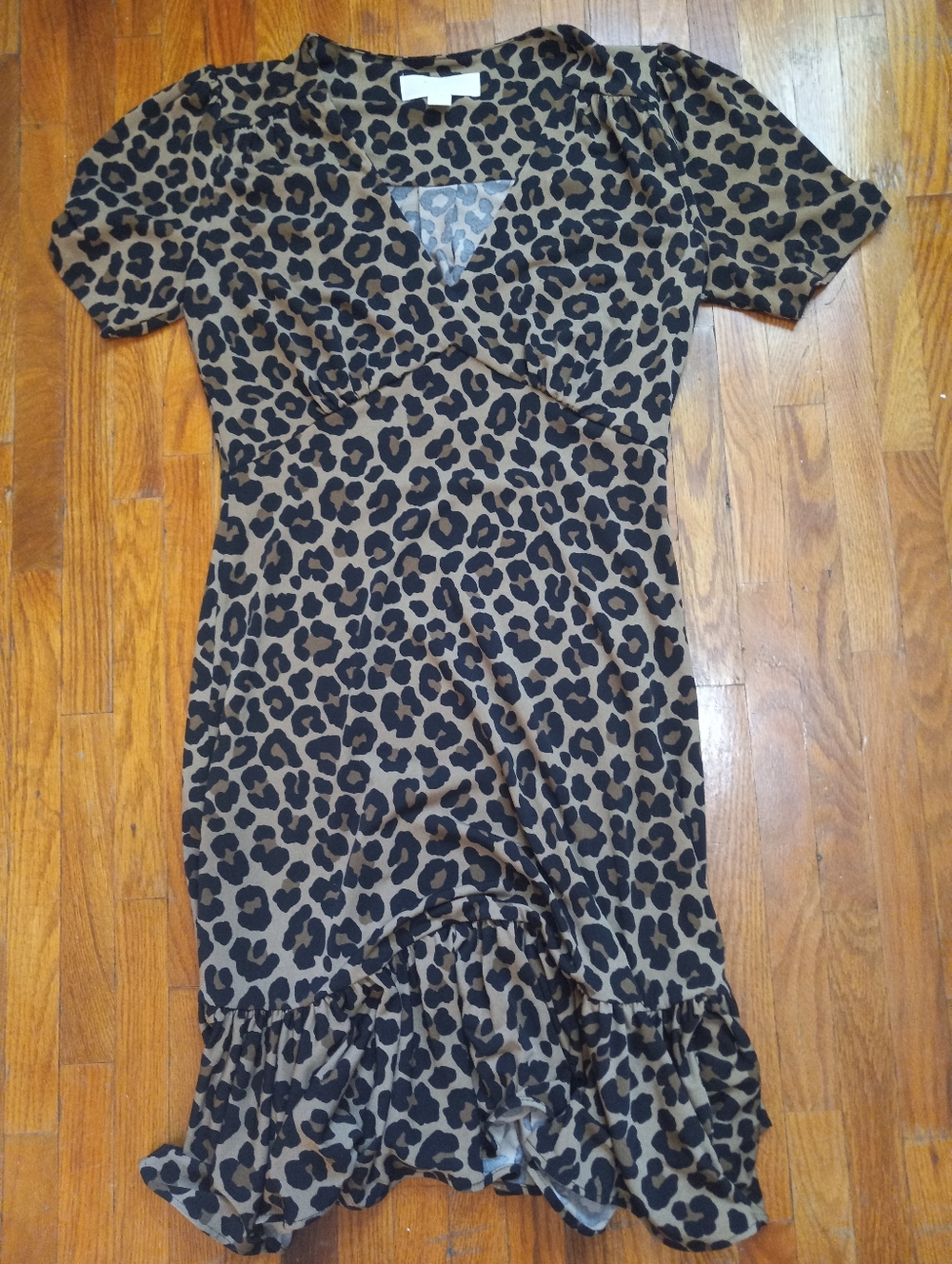 Michael Kors Leopard Ruffle Hem Dress - Brown & Black Size Xs